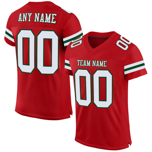 Custom Red White-Green Mesh Authentic Football Jersey - Sky-Custom