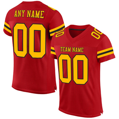 Custom Red Gold-Black Mesh Authentic Football Jersey - Sky-Custom