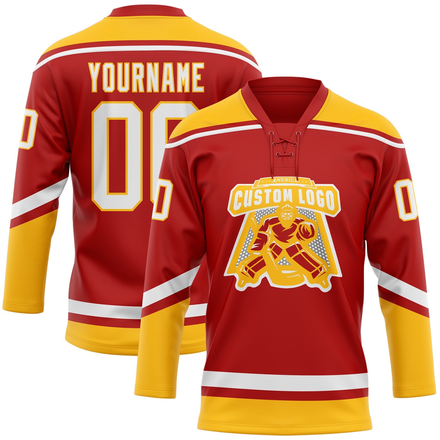 Custom Red White-Gold Hockey Lace Neck Jersey - Sky-Custom