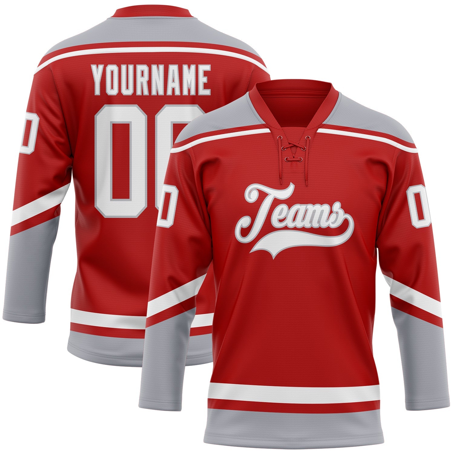 Custom Red White-Gray Hockey Lace Neck Jersey - Sky-Custom