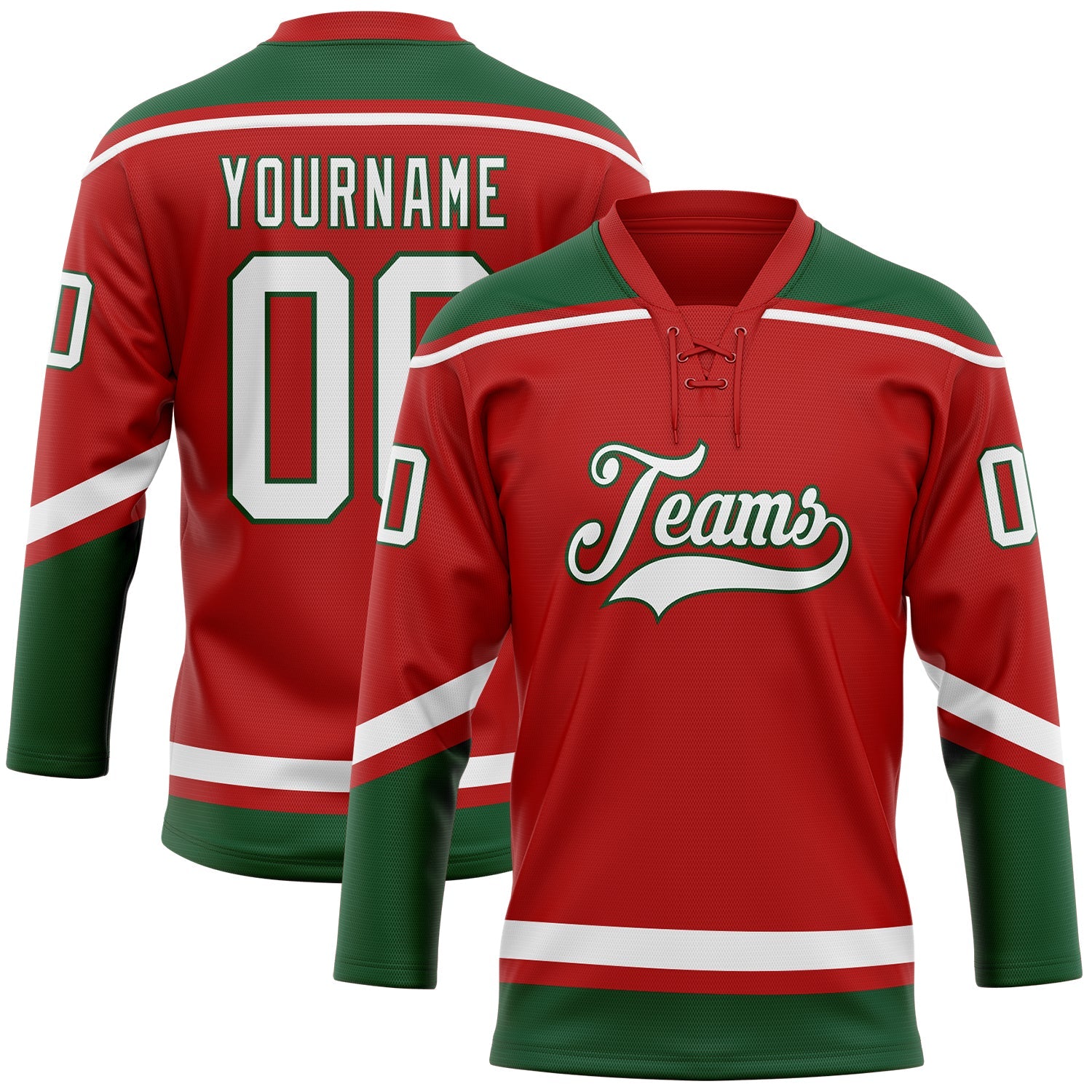 Custom Red White-Green Hockey Lace Neck Jersey - Sky-Custom