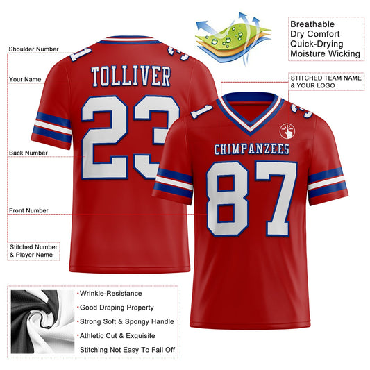 Custom Red White-Royal Mesh Authentic Football Jersey - Sky-Custom