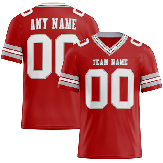 Custom Red White-Gray Mesh Authentic Football Jersey - Sky-Custom