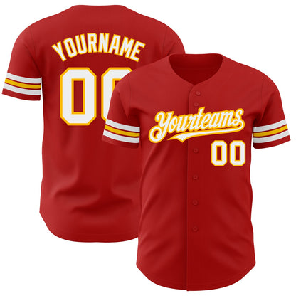 Custom Red White-Gold Authentic Baseball Jersey - Sky-Custom