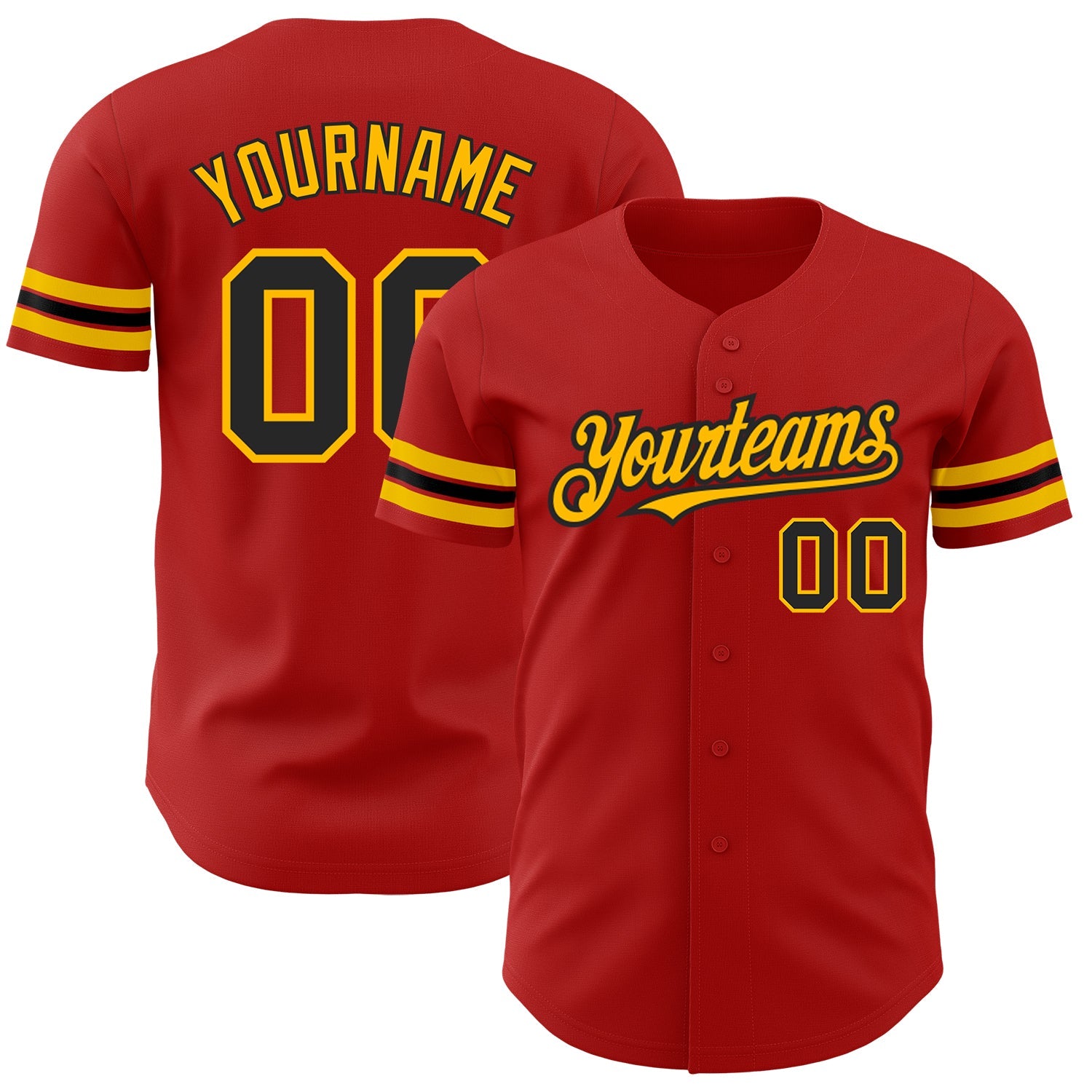 Custom Red Black-Gold Authentic Baseball Jersey - Sky-Custom