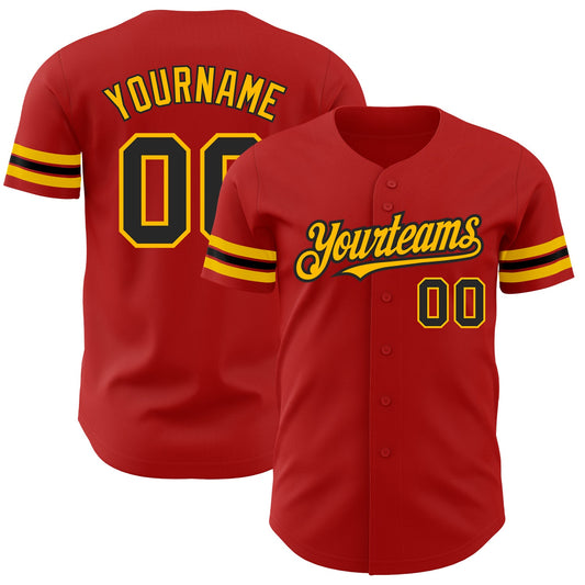 Custom Red Black-Gold Authentic Baseball Jersey - Sky-Custom