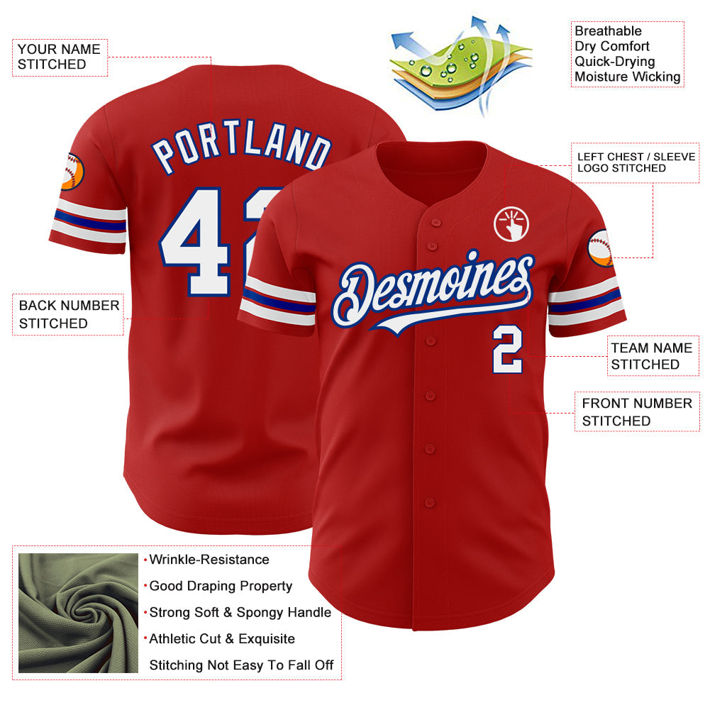 Custom Red White-Royal Authentic Baseball Jersey - Sky-Custom