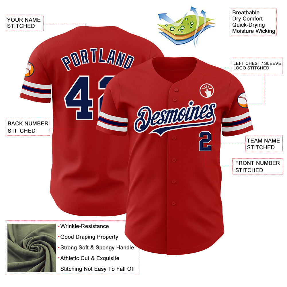 Custom Red Navy-White Authentic Baseball Jersey - Sky-Custom