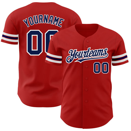 Custom Red Navy-White Authentic Baseball Jersey - Sky-Custom