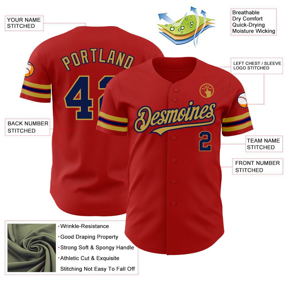 Custom Red Navy-Old Gold Authentic Baseball Jersey - Sky-Custom