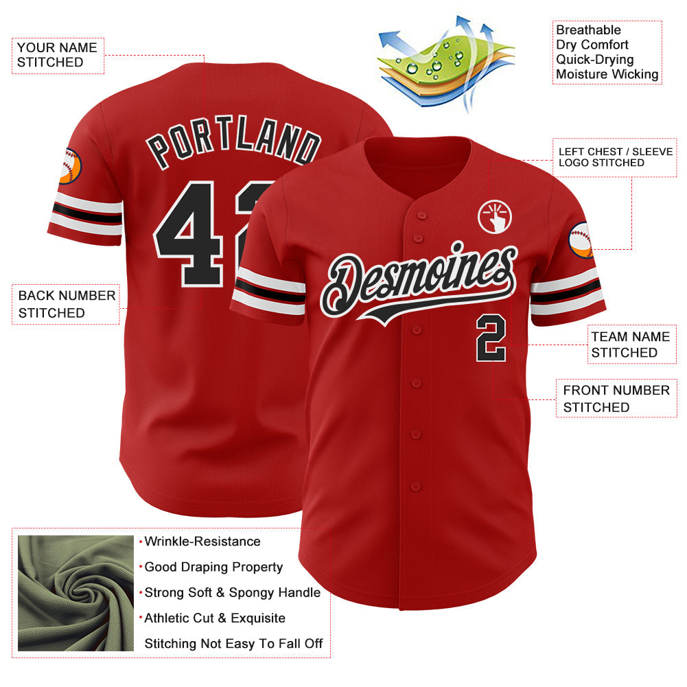 Custom Red Black-White Authentic Baseball Jersey - Sky-Custom