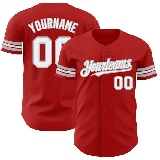 Custom Red White-Gray Authentic Baseball Jersey - Sky-Custom