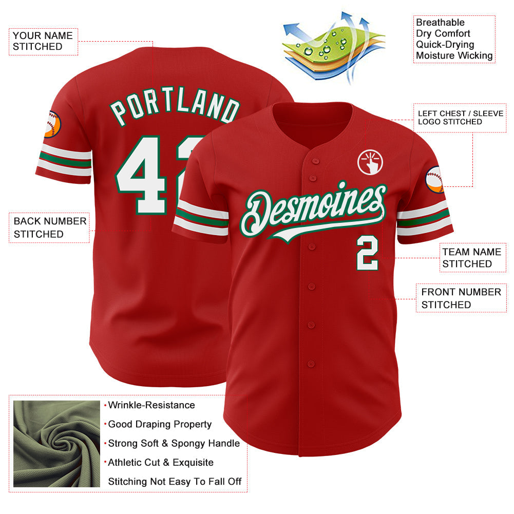 Custom Red White-Kelly Green Authentic Baseball Jersey - Sky-Custom