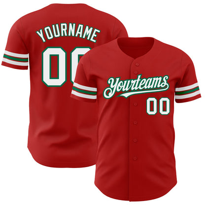 Custom Red White-Kelly Green Authentic Baseball Jersey - Sky-Custom