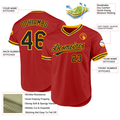 Custom Red Black-Gold Authentic Throwback Baseball Jersey - Sky-Custom