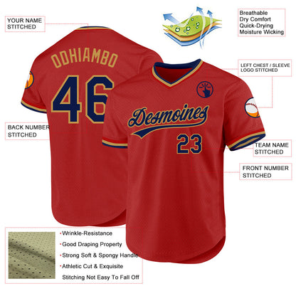 Custom Red Navy-Old Gold Authentic Throwback Baseball Jersey - Sky-Custom
