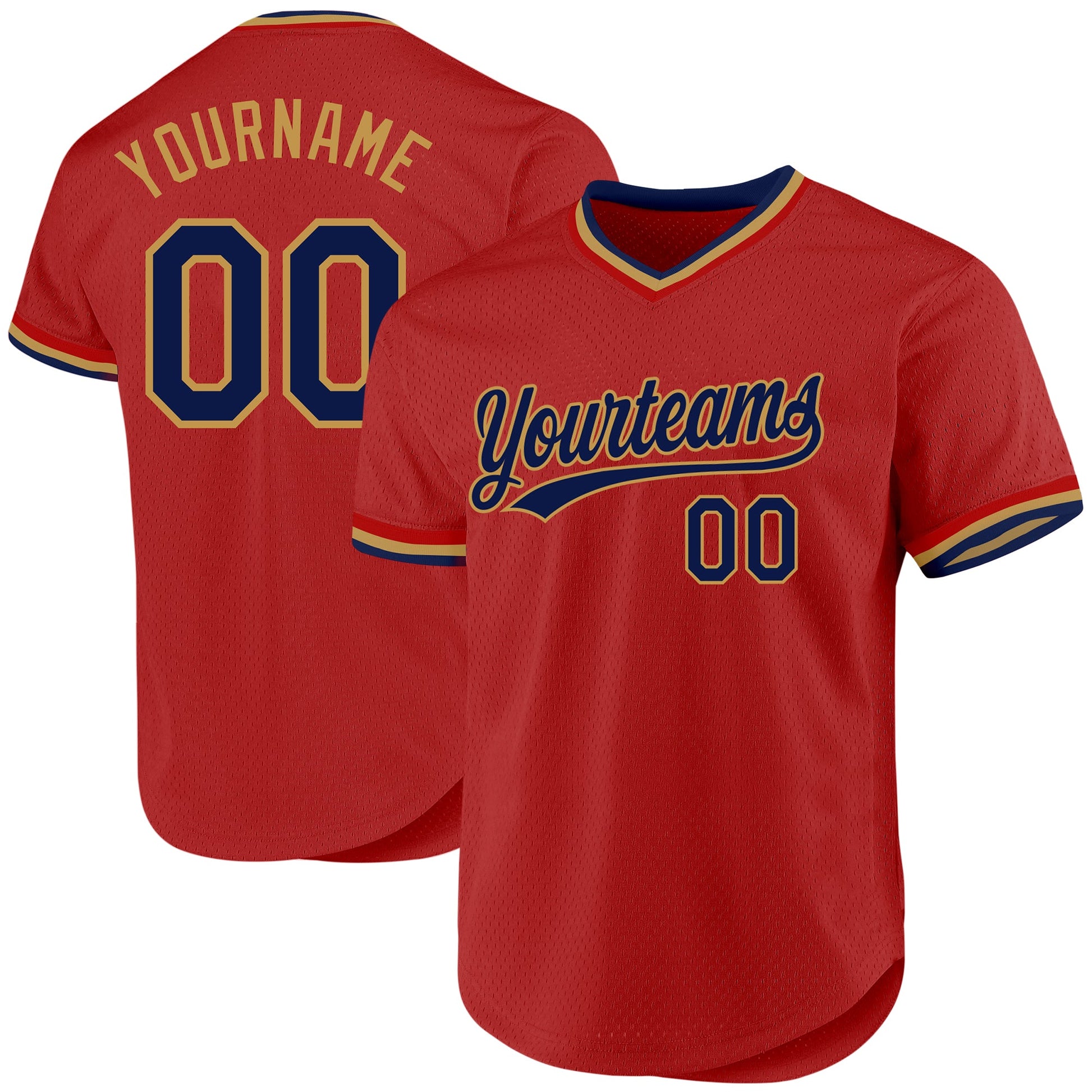 Custom Red Navy-Old Gold Authentic Throwback Baseball Jersey - Sky-Custom