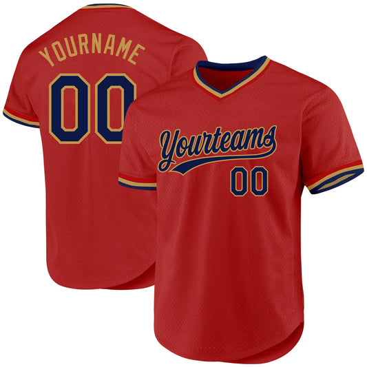 Custom Red Navy-Old Gold Authentic Throwback Baseball Jersey - Sky-Custom