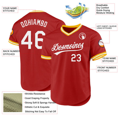 Custom Red White-Gold Authentic Throwback Baseball Jersey - Sky-Custom