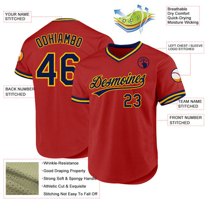 Custom Red Navy Authentic Throwback Baseball Jersey - Sky-Custom