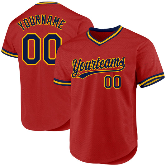 Custom Red Navy Authentic Throwback Baseball Jersey - Sky-Custom