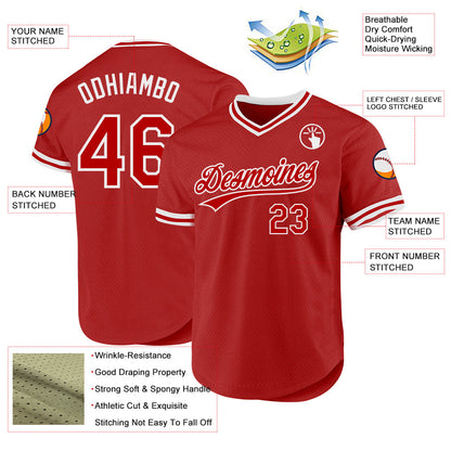 Custom Red White Authentic Throwback Baseball Jersey - Sky-Custom