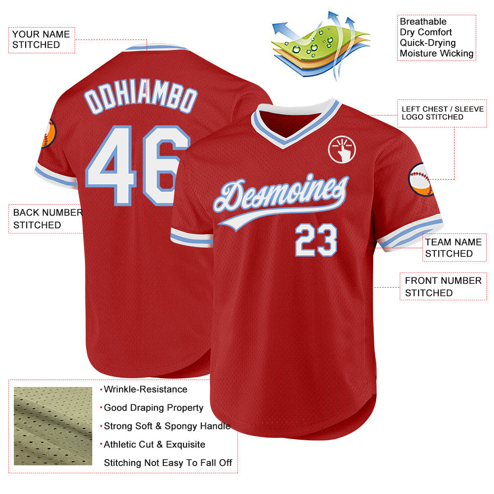 Custom Red White-Light Blue Authentic Throwback Baseball Jersey - Sky-Custom