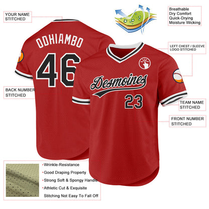 Custom Red Black-White Authentic Throwback Baseball Jersey - Sky-Custom