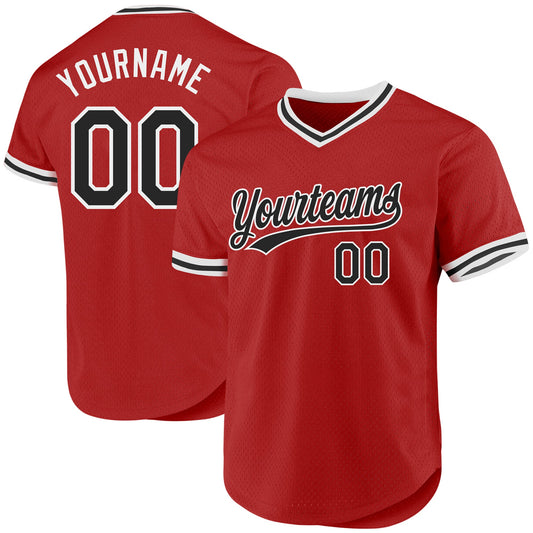 Custom Red Black-White Authentic Throwback Baseball Jersey - Sky-Custom