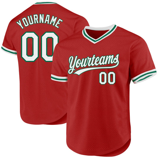 Custom Red White-Kelly Green Authentic Throwback Baseball Jersey - Sky-Custom