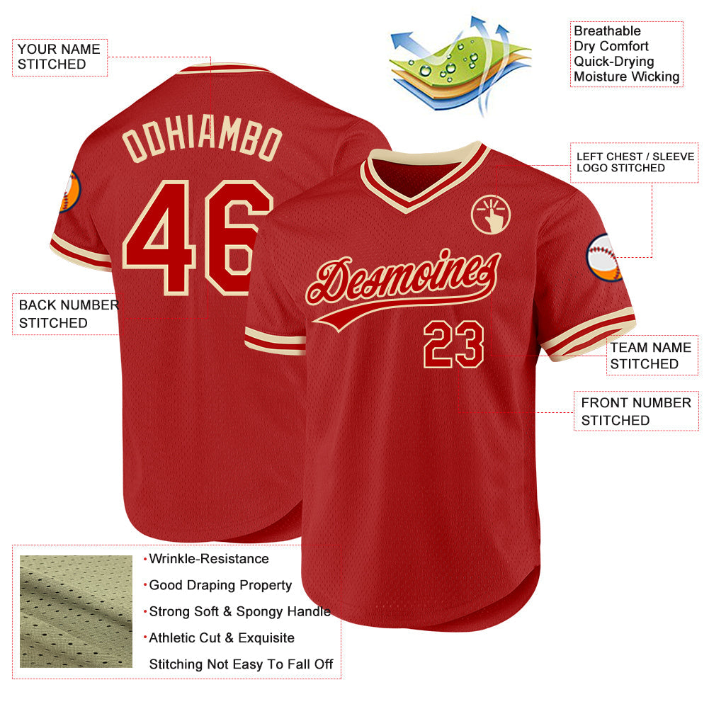 Custom Red Cream Authentic Throwback Baseball Jersey - Sky-Custom