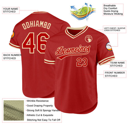 Custom Red Cream Authentic Throwback Baseball Jersey - Sky-Custom