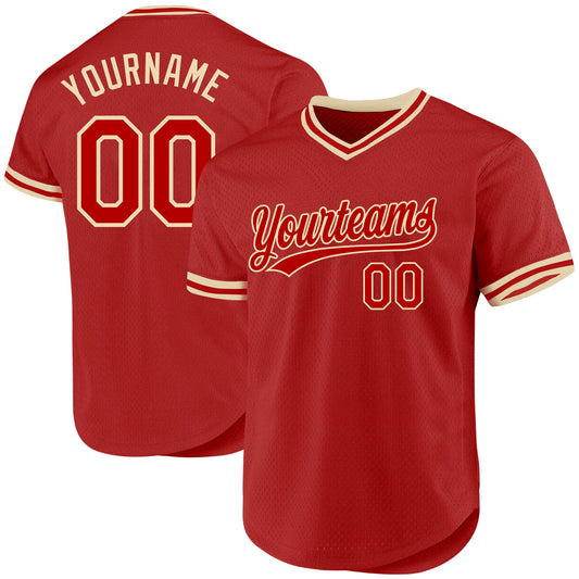Custom Red Cream Authentic Throwback Baseball Jersey - Sky-Custom