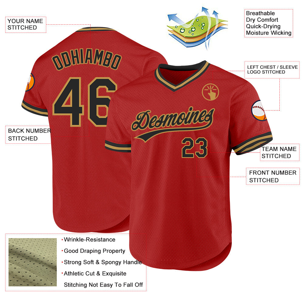 Custom Red Black-Old Gold Authentic Throwback Baseball Jersey - Sky-Custom