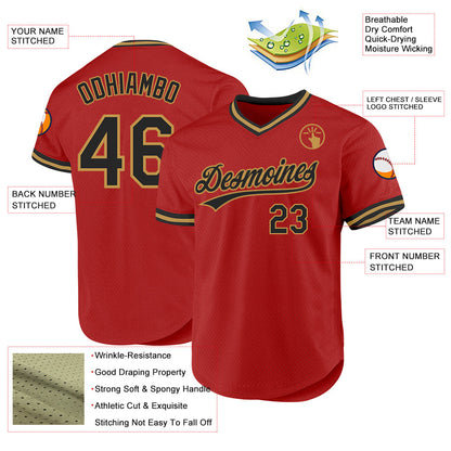 Custom Red Black-Old Gold Authentic Throwback Baseball Jersey - Sky-Custom