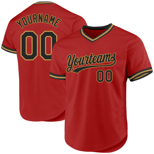 Custom Red Black-Old Gold Authentic Throwback Baseball Jersey - Sky-Custom
