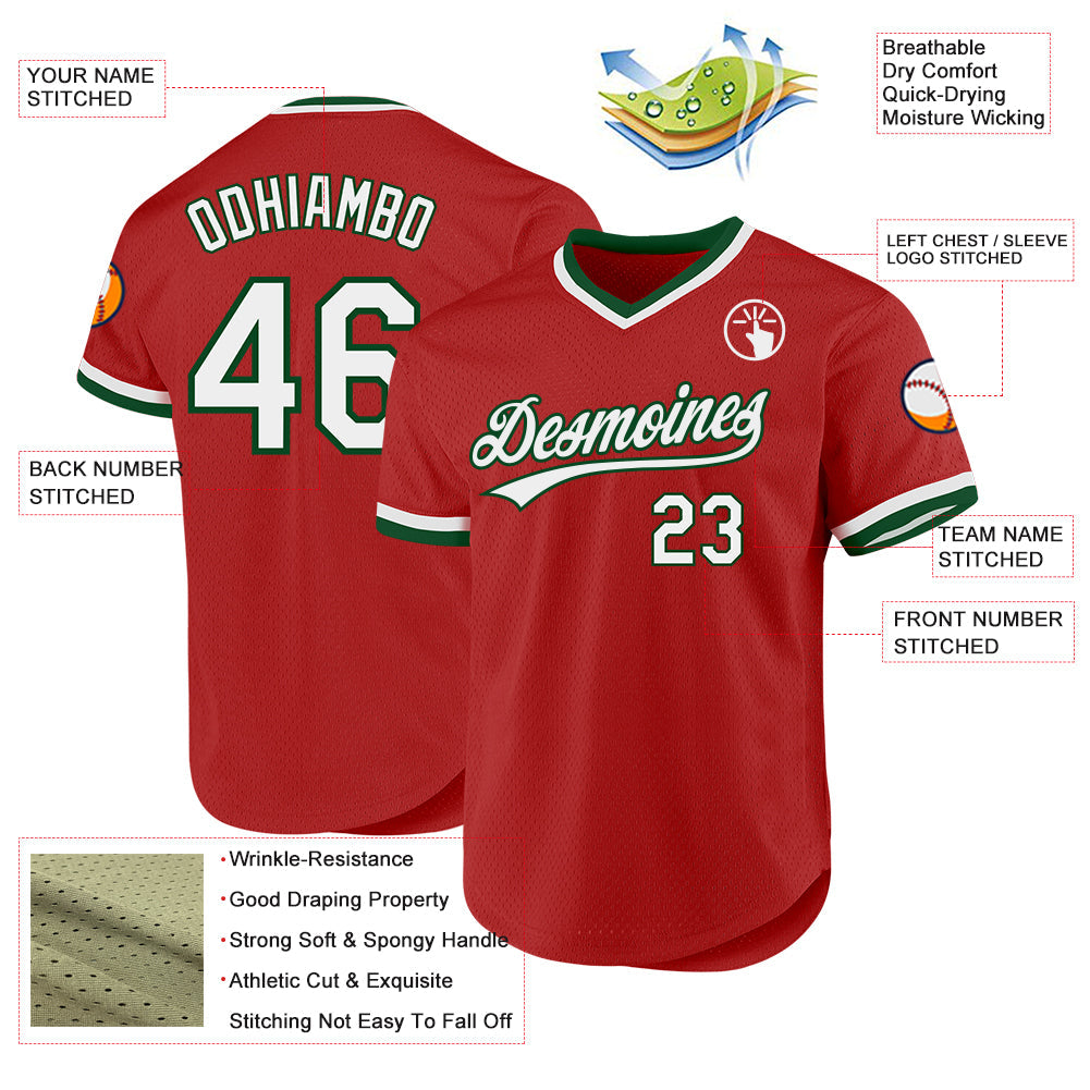 Custom Red White-Green Authentic Throwback Baseball Jersey - Sky-Custom