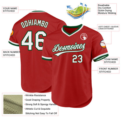 Custom Red White-Green Authentic Throwback Baseball Jersey - Sky-Custom