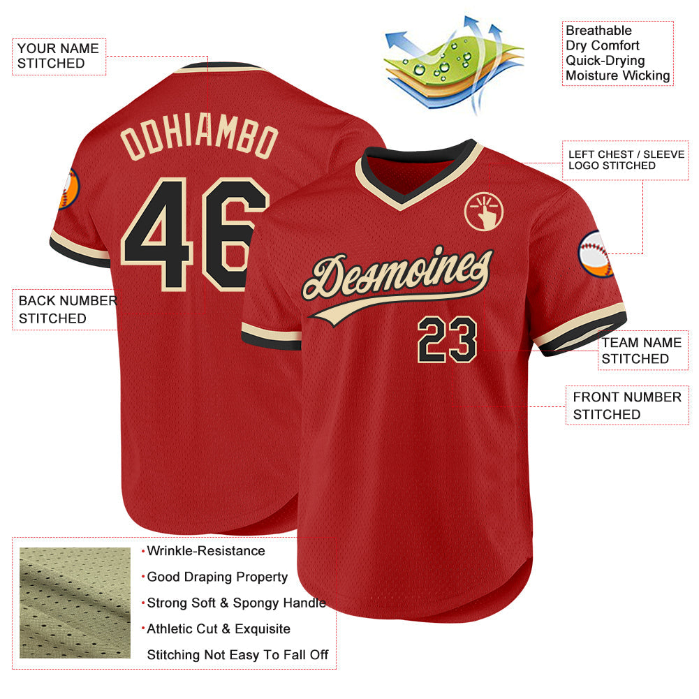 Custom Red Black-Cream Authentic Throwback Baseball Jersey - Sky-Custom