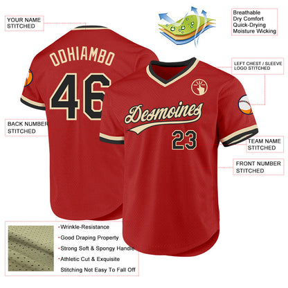 Custom Red Black-Cream Authentic Throwback Baseball Jersey - Sky-Custom
