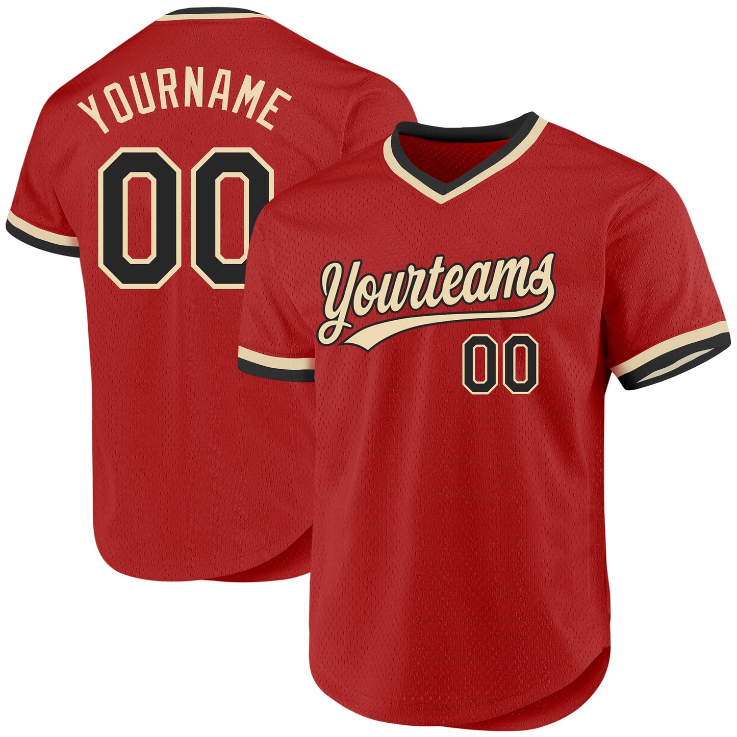 Custom Red Black-Cream Authentic Throwback Baseball Jersey - Sky-Custom