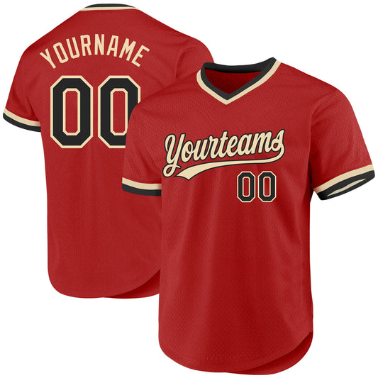 Custom Red Black-Cream Authentic Throwback Baseball Jersey - Sky-Custom