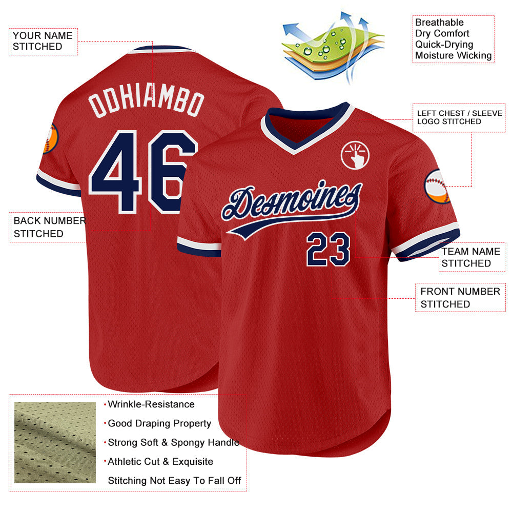 Custom Red Navy-White Authentic Throwback Baseball Jersey - Sky-Custom