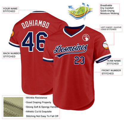 Custom Red Navy-White Authentic Throwback Baseball Jersey - Sky-Custom