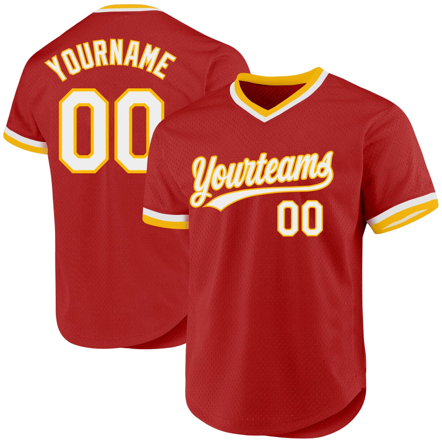 Custom Red White-Gold Authentic Throwback Baseball Jersey - Sky-Custom