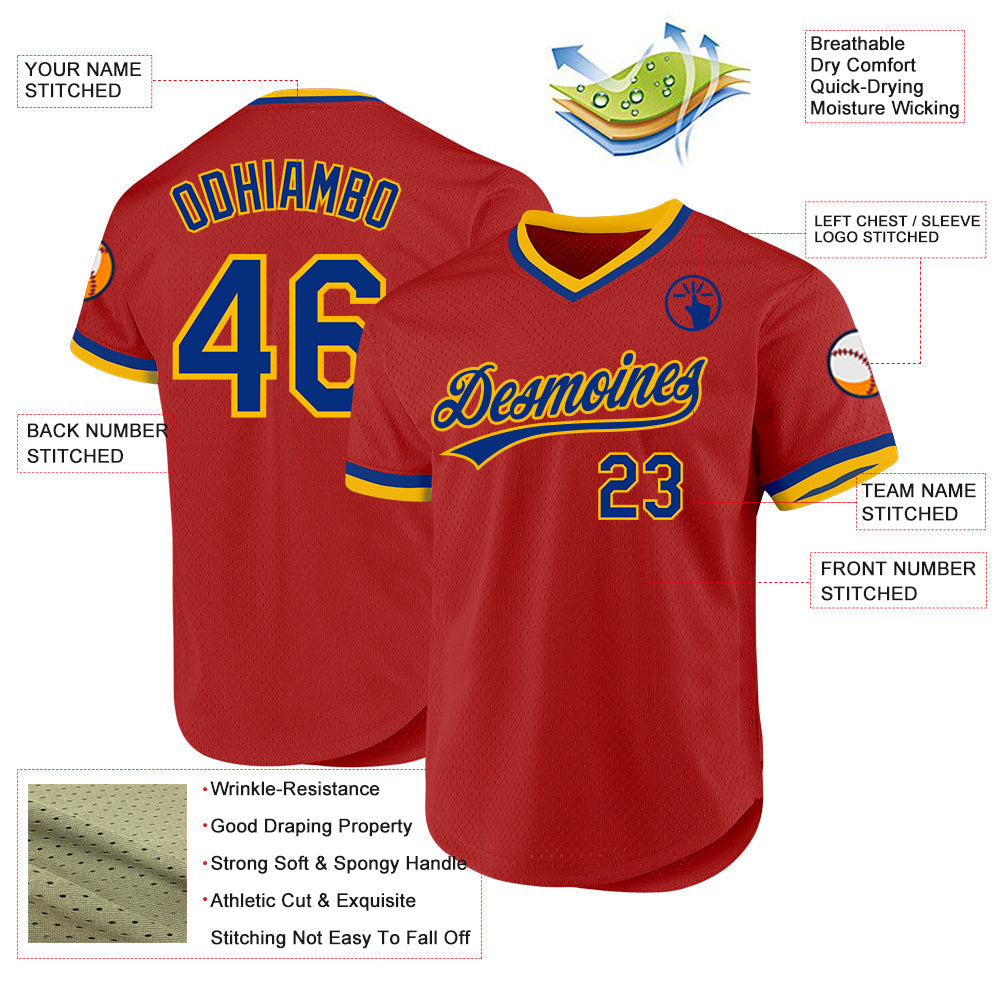 Custom Red Royal-Gold Authentic Throwback Baseball Jersey - Sky-Custom