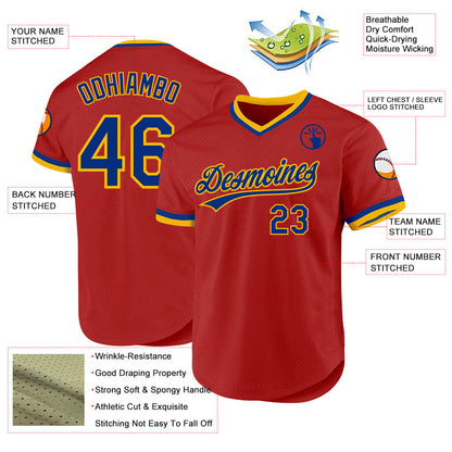 Custom Red Royal-Gold Authentic Throwback Baseball Jersey - Sky-Custom