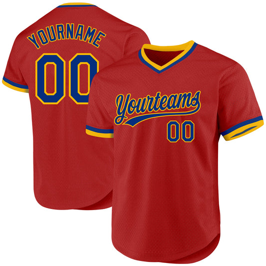 Custom Red Royal-Gold Authentic Throwback Baseball Jersey - Sky-Custom