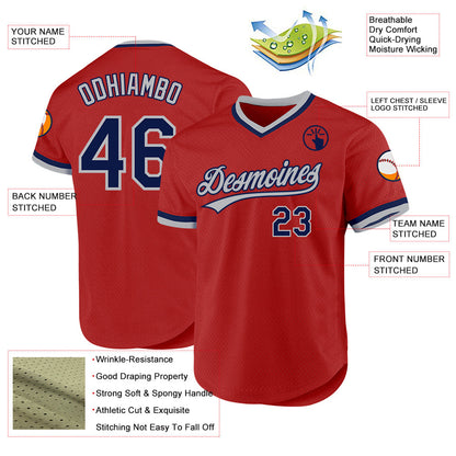 Custom Red Navy-Gray Authentic Throwback Baseball Jersey - Sky-Custom