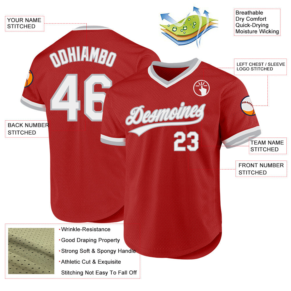 Custom Red White-Gray Authentic Throwback Baseball Jersey - Sky-Custom